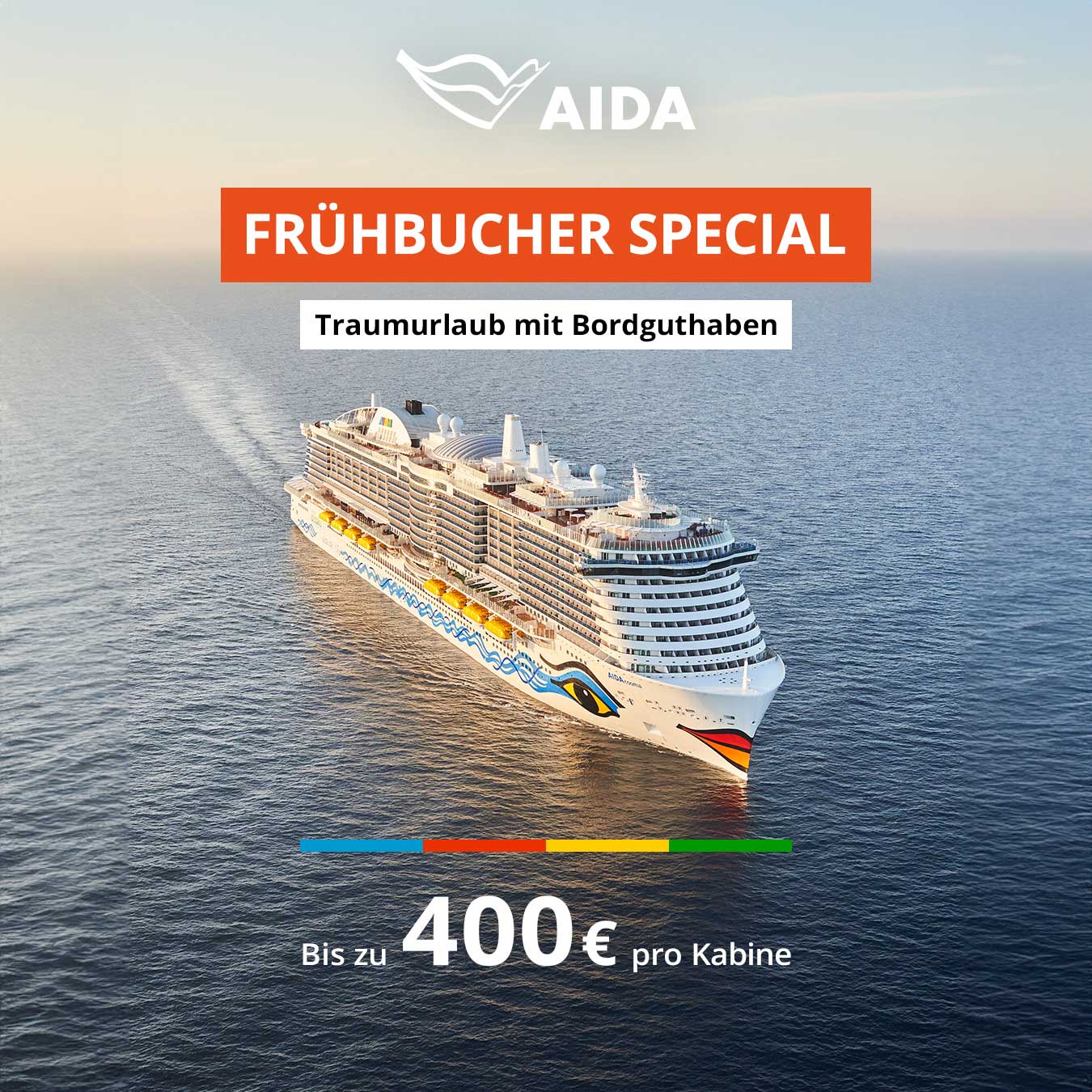 Grafik - AIDA Frühbucher Special (Bordguthaben geschenkt) Schiff von AIDA Flotte auf dem Meer