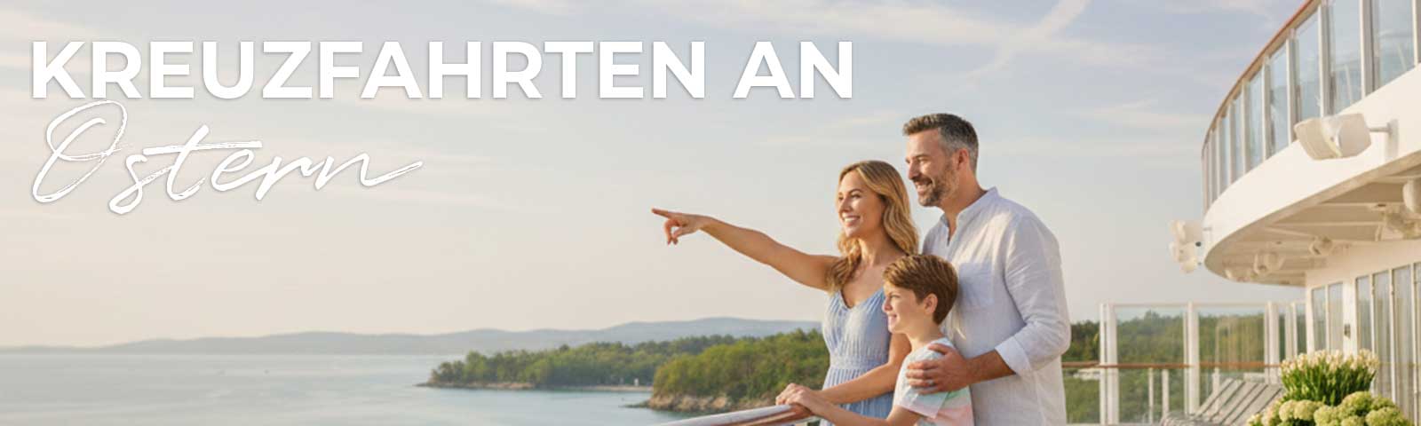 Grafik - Kreuzfahrten an Ostern Familie auf Deck von einem Kreuzfahrtschiff