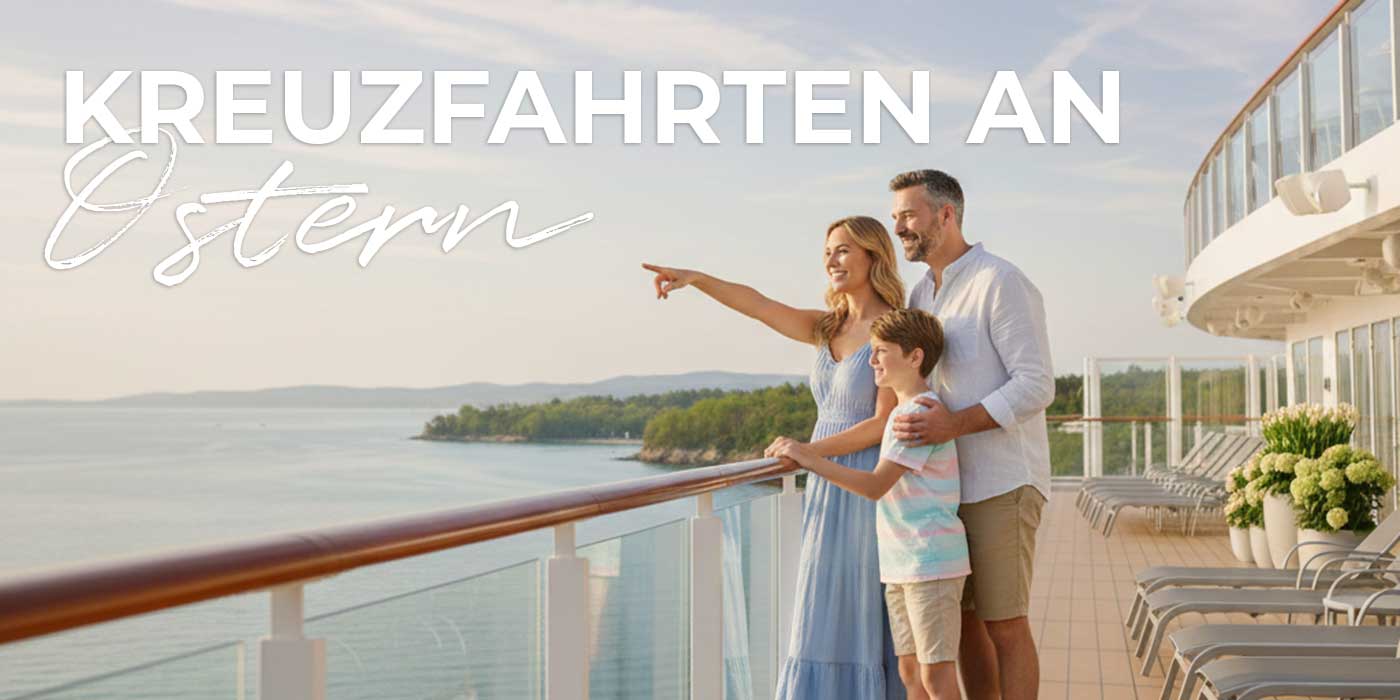 Grafik - Kreuzfahrten an Ostern Familie auf Deck von einem Kreuzfahrtschiff