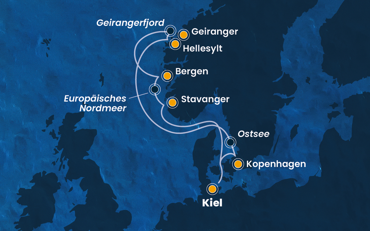 Routenkarte - Malerisches Fjordnorwegen (Costa)