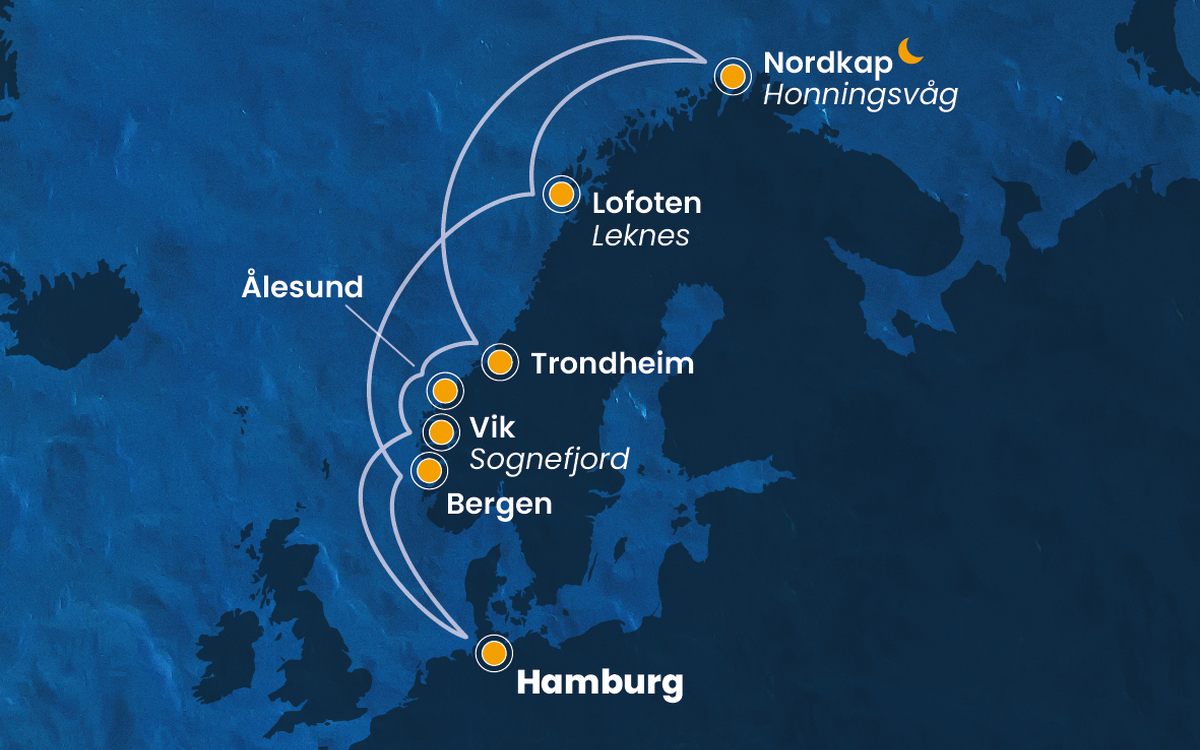 Routenkarte - Mitternachtssonne am Nordkap (Costa)