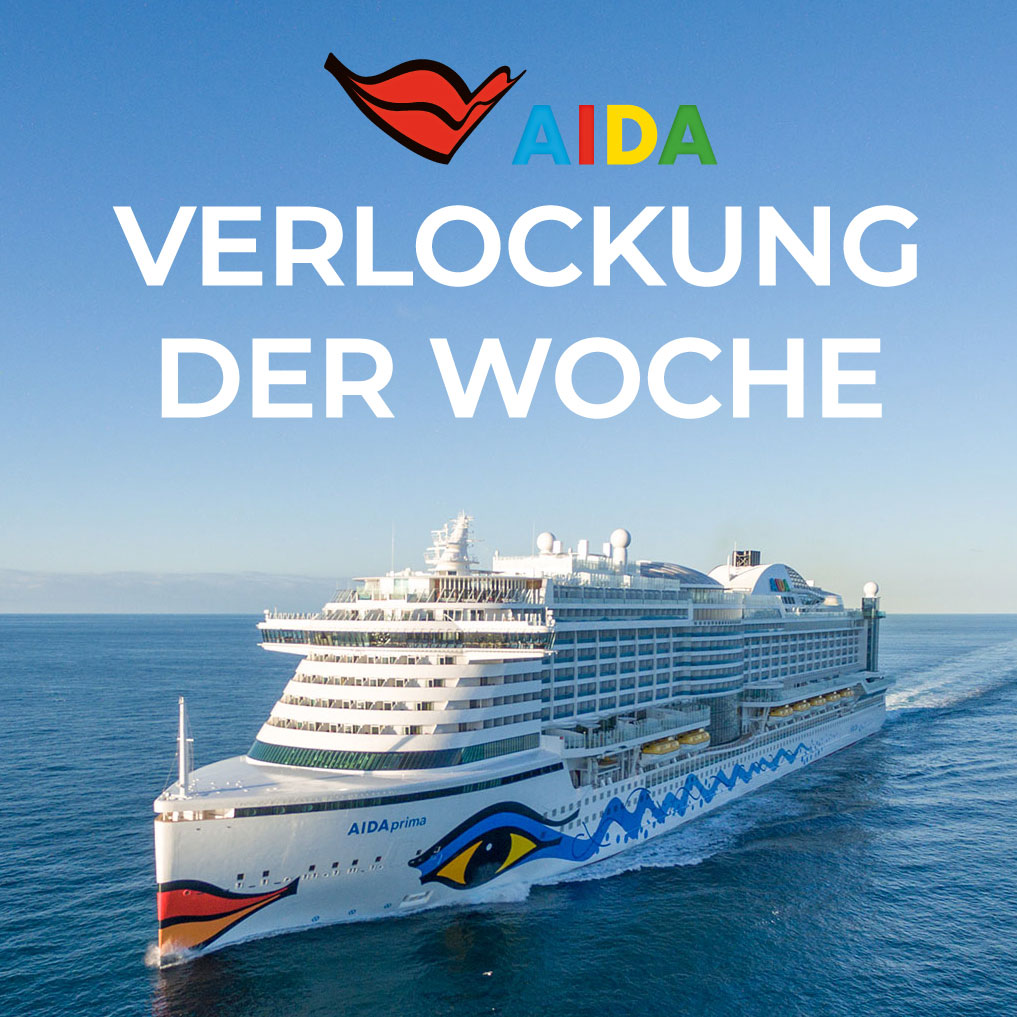 Grafik zum AIDA Wochenangebot "Verlockung der Woche" - AIDA Kreuzfahrtschiff auf dem Meer